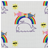 Whale Fish Rainbow Sun fabric Stof (Close Up)