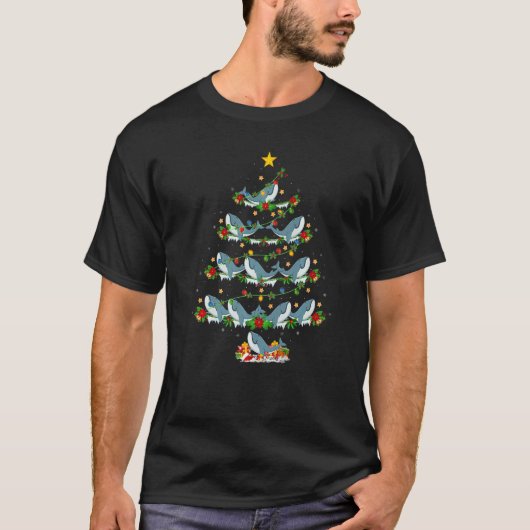 Whale Fish  Xmas Lights Whale Christmas Tree T-shirt (Voorkant)