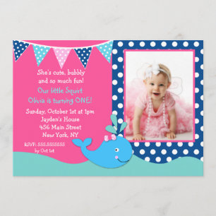 Whale Foto Birthday Party Invitations Girls Kaart