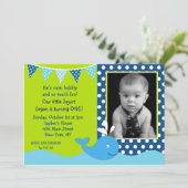Whale Foto Birthday Party Invitations Kaart (Staand voorkant)
