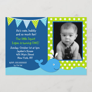 Whale Foto Birthday Party Invitations Kaart