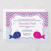 Whale Gender onthulling Baby shower Uitnodiging (Voorkant / Achterkant)