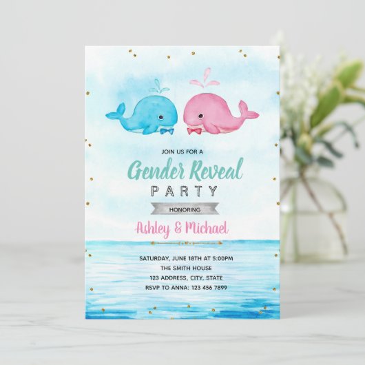 Whale gender onthult partijuitnodiging kaart (Staand voorkant)