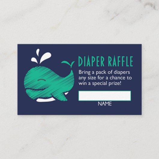Whale Gender Reveal Luier Raffle Ticket Informatiekaartje (Voorkant)
