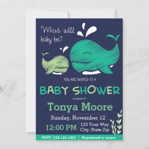 Whale Gender Reveal Whale Baby shower Invitation Kaart