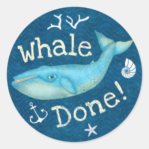Whale Gereed Nautical Beach Teachers School Reward Ronde Sticker
