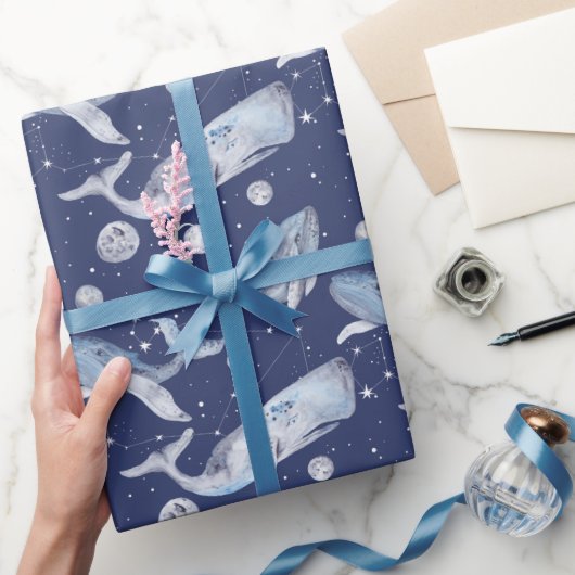 Whale Gift Wrapping Paper on White, Celestial Cadeaupapier (Geschenken)