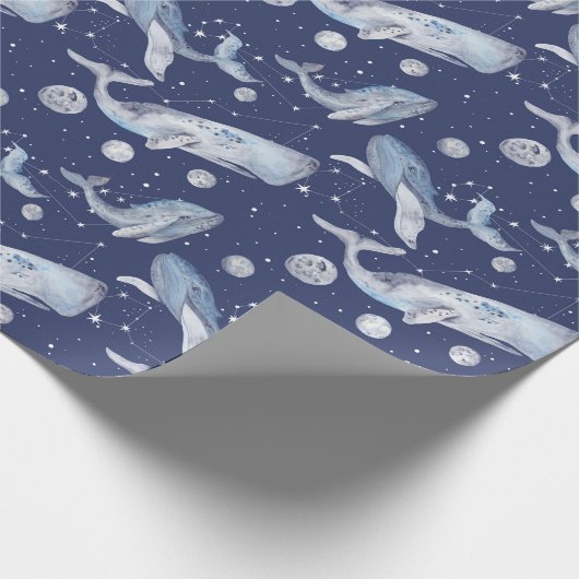 Whale Gift Wrapping Paper on White, Celestial Cadeaupapier (Hoek)