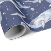 Whale Gift Wrapping Paper on White, Celestial Cadeaupapier (Rol Hoek)