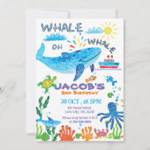 Whale Hand Drawn Birthday Invitation Kaart (Voorkant)