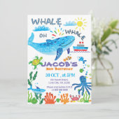 Whale Hand Drawn Birthday Invitation Kaart (Staand voorkant)