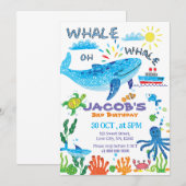 Whale Hand Drawn Birthday Invitation Kaart (Voorkant / Achterkant)