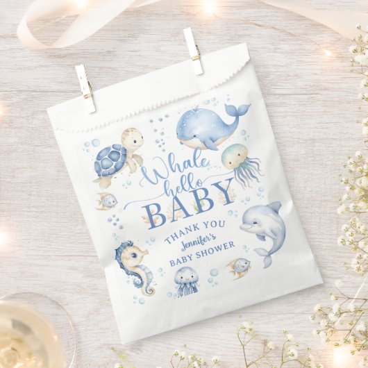 Whale Hello Baby Shower Boy Blue Ocean Bedankzakje (Geknipt)
