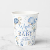 Whale Hello Baby Shower Boy Blue Ocean Papieren Bekers (Achterkant)