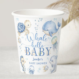 Whale Hello Baby Shower Boy Blue Ocean Papieren Bekers