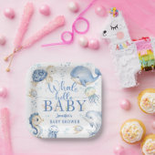 Whale Hello Baby Shower Boy Blue Ocean Papieren Bordje (Feest)