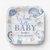 Whale Hello Baby Shower Boy Blue Ocean Papieren Bordje (Voorkant)
