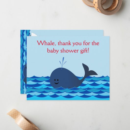 Whale Het is een padvinder Baby shower. Dank je we Notitiekaartje (Voorkant / Achterkant in situ)