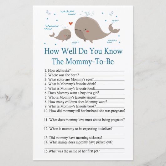 Whale Hoe goed ken je het baby shower spel? (Voorkant)