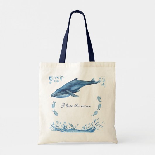 Whale. I Love the Ocean. Tote Bag (Achterkant)