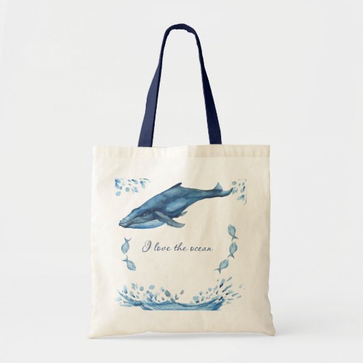 Whale. I Love the Ocean. Tote Bag (Voorkant)