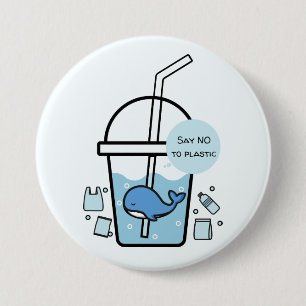 Whale in Cup, No to Plastic Earth Day Ronde Button 7,6 Cm