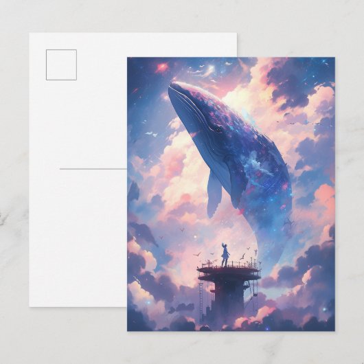 Whale in the Sky Fantasy Kunst Briefkaart (Voorkant / Achterkant)