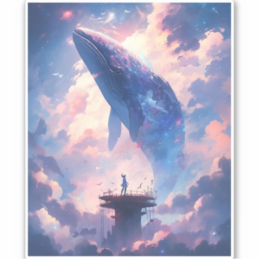Whale in the Sky Fantasy Kunst Sticker (Voorkant)