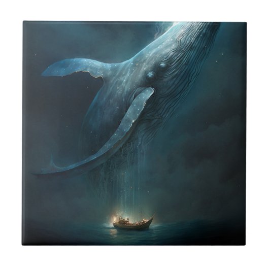 Whale in the Sky Fantasy Kunst Tegeltje (Voorkant)