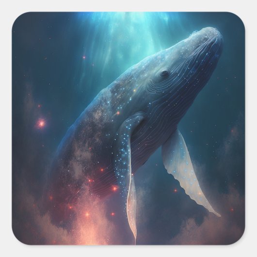 Whale in the Sky Fantasy Kunst Vierkante Sticker (Voorkant)