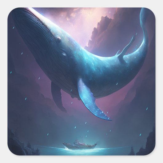 Whale in the Sky Fantasy Kunst Vierkante Sticker (Voorkant)