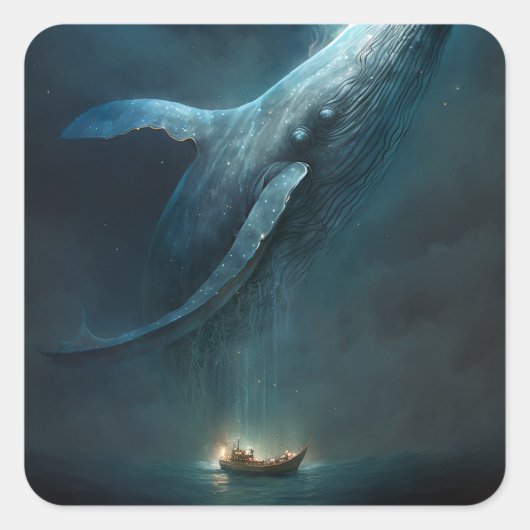 Whale in the Sky Fantasy Kunst Vierkante Sticker (Voorkant)