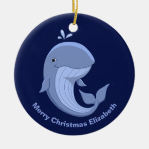 Whale-it Cute Happy Blue Whale Keramisch Ornament