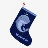 Whale-it Cute Happy Blue Whale Kleine Kerstsok (Voorkant (Hangend))