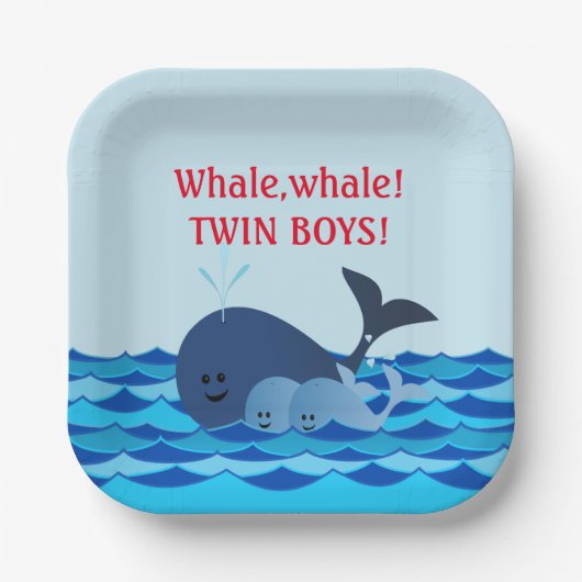 Whale It's A Twin Boys Gepersonaliseerde papieren  Papieren Bordje (Voorkant)
