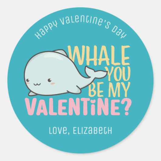Whale Je bent mijn Valentijn Cute Kinder Valentijn Ronde Sticker (Voorkant)
