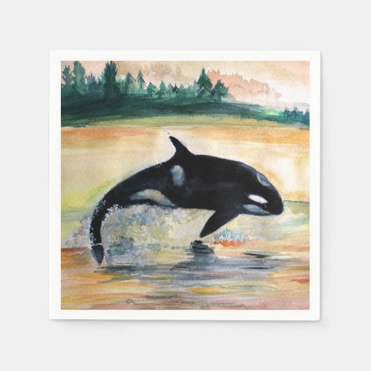 Whale Jumping Orca Standaard Cocktail Papier serve Servetten (Voorkant)