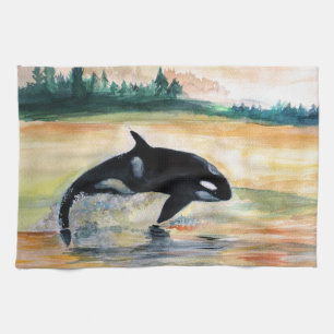 Whale Jumping Orca Tea Towel 40,6 cm x 61 cm Theedoek