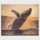 Whale Jumping Sunset Over Ocean Waterverf Art Cadeaupapier (Vlak)