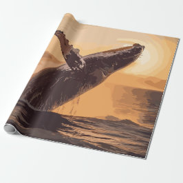 Whale Jumping Sunset Over Ocean Waterverf Art Cadeaupapier