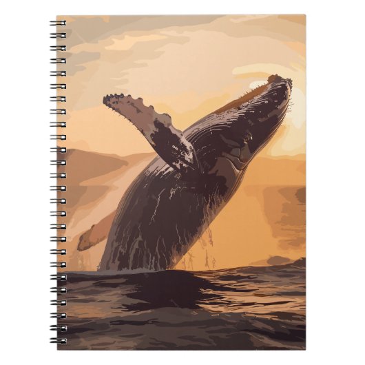 Whale Jumping Sunset Over Ocean Waterverf Art Notitieboek (Voorkant)