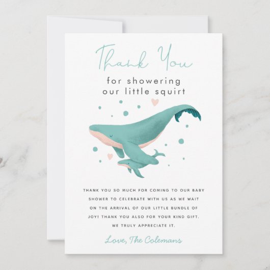 Whale Little Squirt Baby shower Bedankkaart (Voorkant)