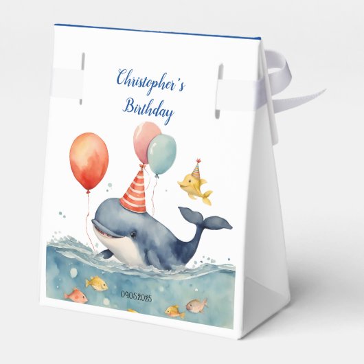 Whale Make a Splash Boy's Birthday Dank u Bedankdoosjes (Achterkant)