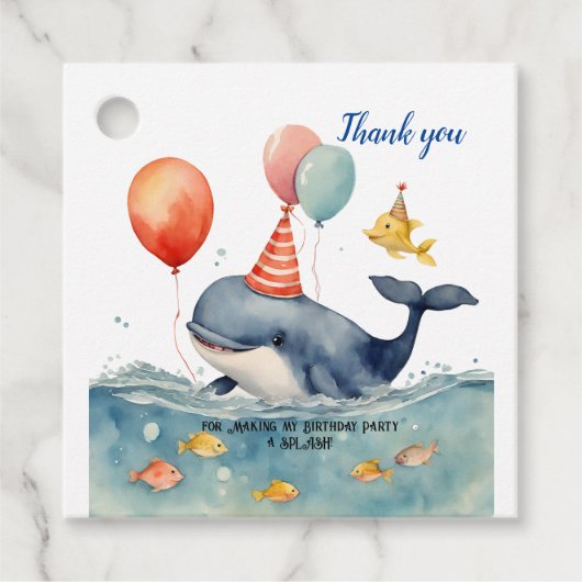 Whale Make a Splash Boys Verjaardag Dank u Bedankjes Labels (Voorkant)