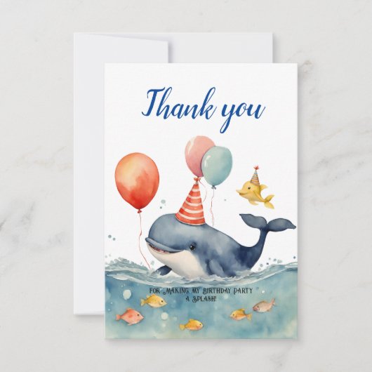 Whale Make a Splash Boys Verjaardag Dank u Bedankkaart (Voorkant)