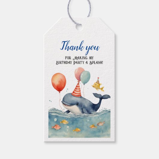 Whale Make a Splash Boys Verjaardag Dank u Cadeaulabel (Voorkant)