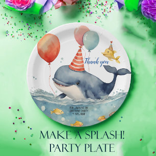 Whale Make a Splash Boys Verjaardag Dank u Papieren Bordje