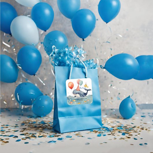 Whale Make a Splash Boys Verjaardag Dank u Vierkante Sticker