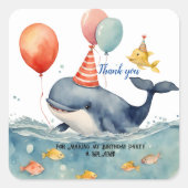 Whale Make a Splash Boys Verjaardag Dank u Vierkante Sticker (Voorkant)