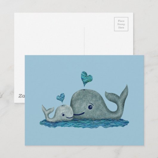 Whale Mam en Baby zwemmen in het Zee Briefkaart (Voorkant / Achterkant)